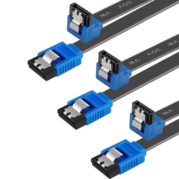 BENFEI 3 Pack SATA III Cable 6Gbps 90 Degree Right Angle 18 Inch for HDD, SSD, CD Drive - Locking Latch, Blue