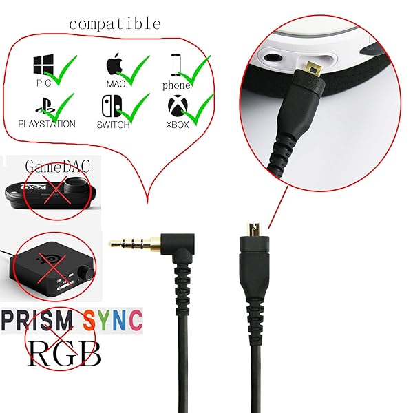 NewFantasia NewFantasia Audio Cable for SteelSeries Arctis 3 5 7 Prime Pro Gaming Headsets 2m 6.6ft Replacement Cable - View 7 of 8