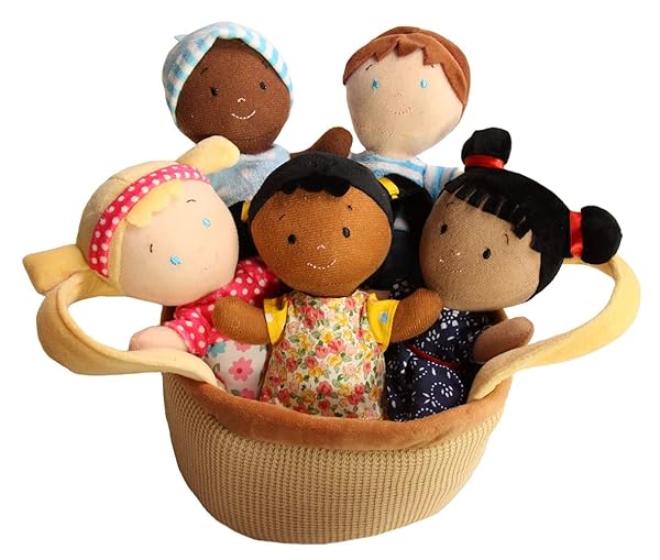 Snuggle Stuffs Snuggle Stuffs Basket of Buddies Plush Diversity Dolls for Toddlers Soft Multicultural Ethnic Dolls Set for Preschool Classroom Daycare Home