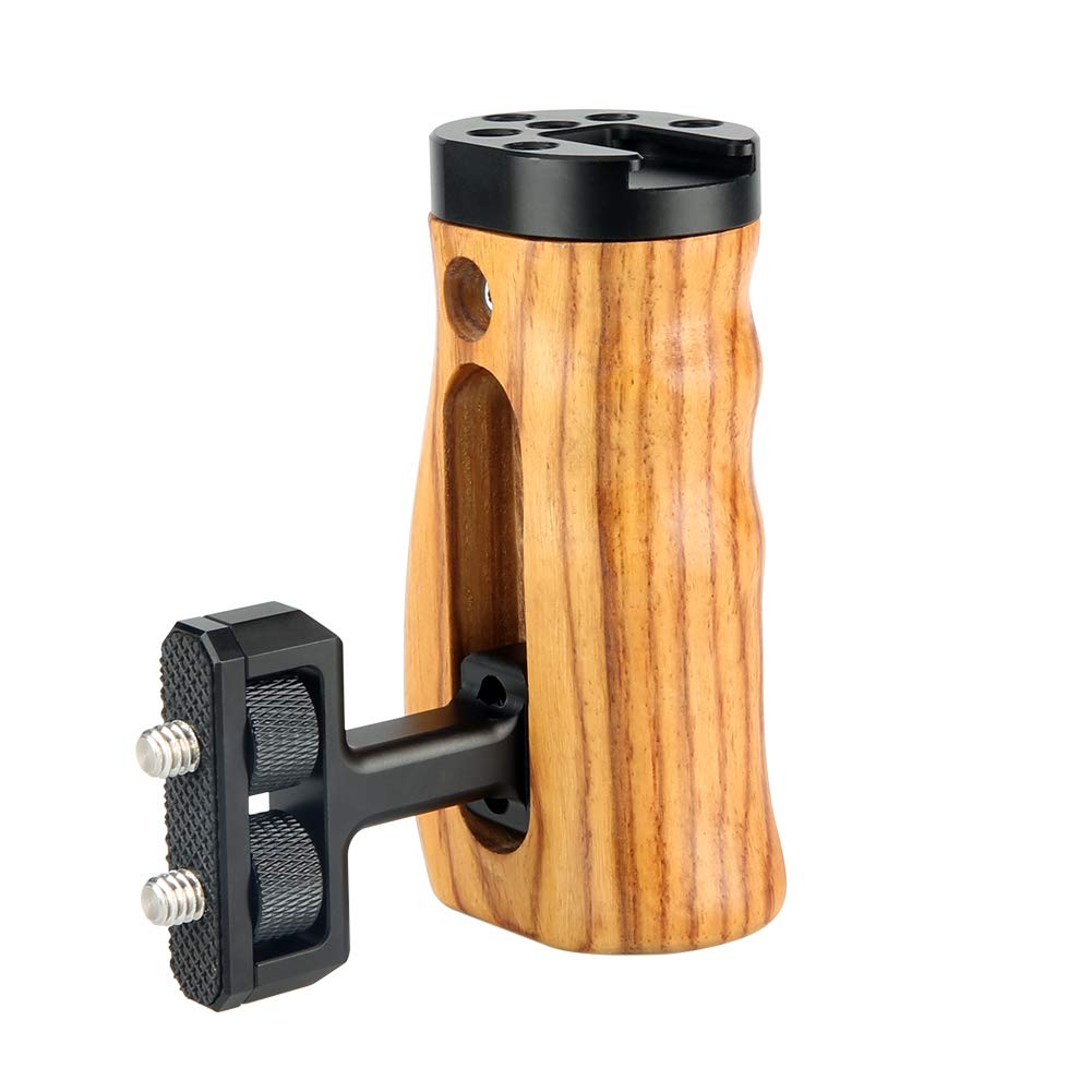 NICEYRIG Universal Side Wooden Handle Handgrip with Cold Shoe for DSLR Camera Cage for Enhanced Stability and Control