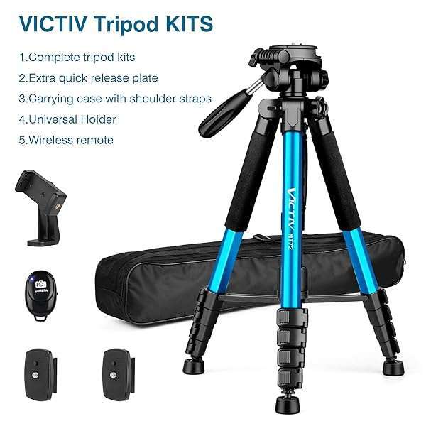 Victiv Victiv 72 inch Camera Tripod, Tall Tripod for Camera Cell Phone, Heavy Duty Camera Tripod Stand, Professional Aluminum Monopod, Compatible with Canon Nikon Sony DSLR Cameras - Blue - View 10 of 10