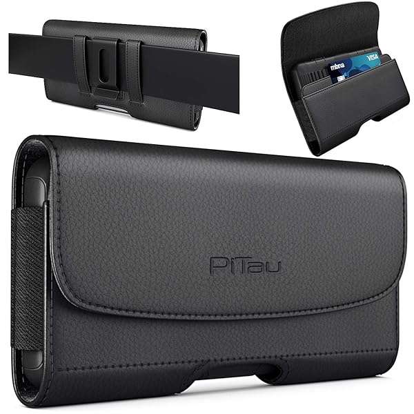 PiTau Holster for iPhone 16, 15, 14, 13, 12, Xs, X, 11 - Premium Magnetic Case with Belt Clip & ID Holder (Fits Otterbox) - Black