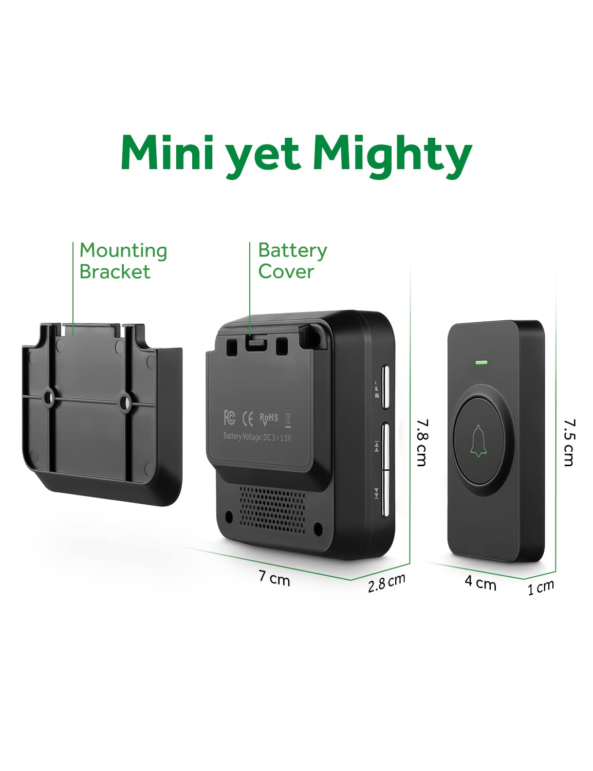 AVANTEK AVANTEK Wireless Door Bell BA-11 Waterproof Battery Operated Chime 1000 Feet Range 52 Melodies 5 Volume Levels CD Quality Sound - View 7 of 8