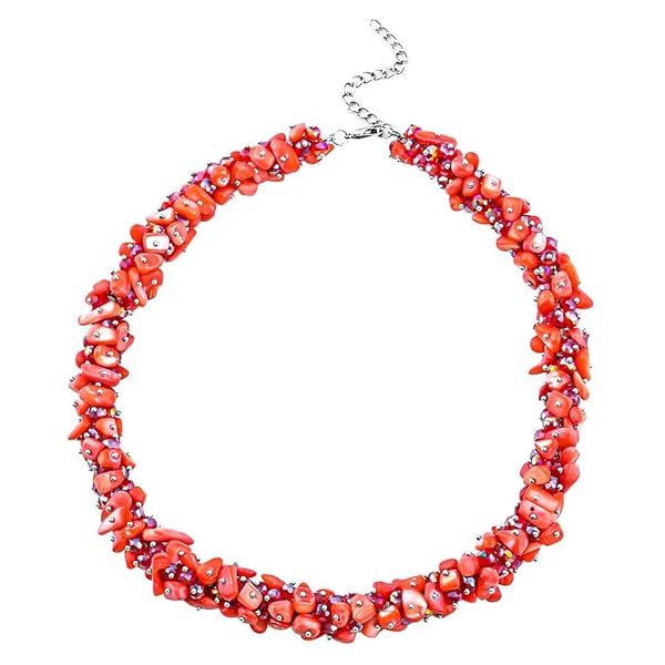SHOP LC DELIVERING JOY "Shop LC Red Shell Beaded Necklace: Perfect Summer Beach Jewelry & Christmas Gifts for Women (20-23")"