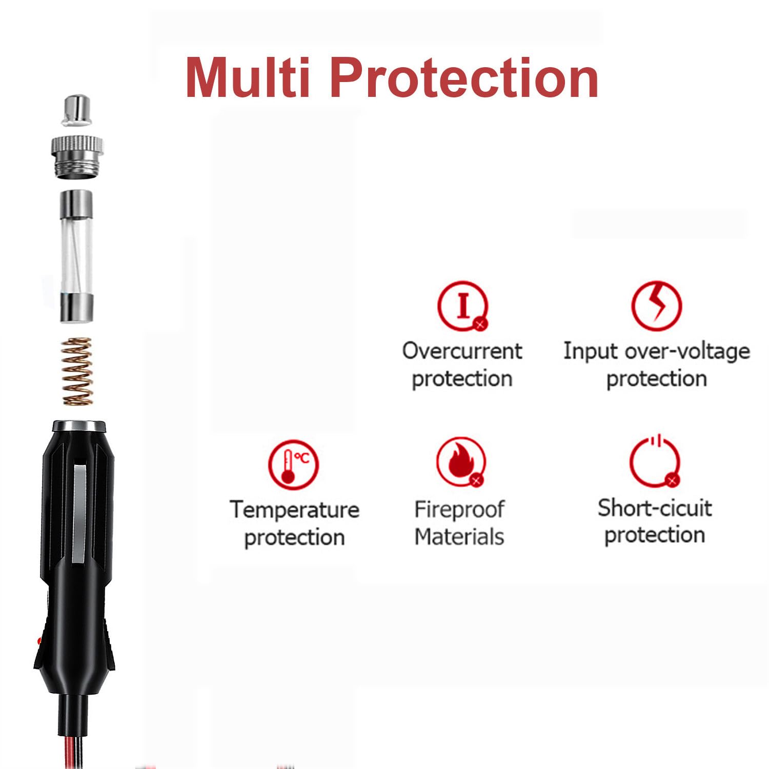 Carviya Carviya 5 Pack Heavy Duty 12V 24V 16AWG Male Plug Cigarette Lighter Adapter Power Supply Cable for Car Inverter Air Pump Electric Cup - View 5 of 6