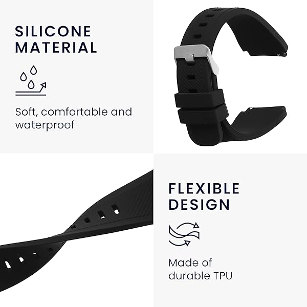 kwmobile KWMobile Black Silicone Strap for Ticwatch Pro - Durable Replacement Watch Band - View 4 of 9