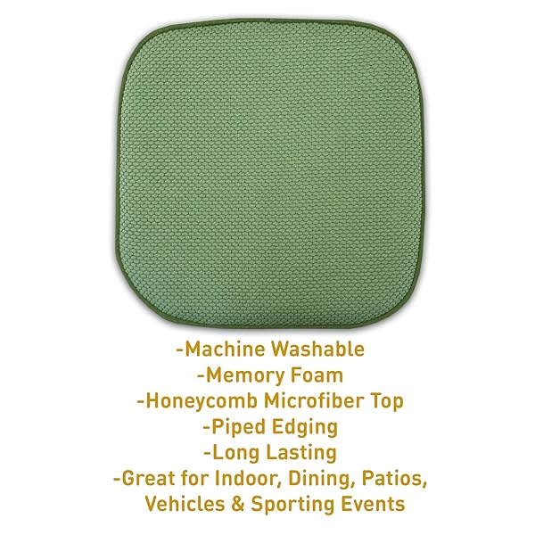 Sweet Home Collection Sweet Home Collection Memory Foam Chair Pads 16x16 Nonslip Back Seat Cover 6 Pack Green Honeycomb Design - View 3 of 7