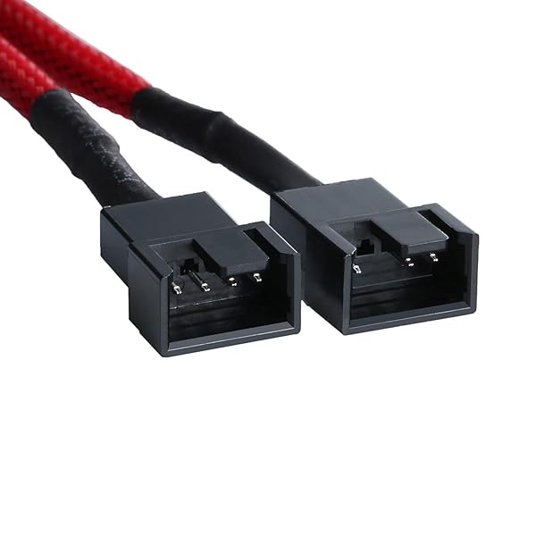 Onwon Onwon 2 Pack PWM Fan Splitter Cable 4 Pin Sleeved Braided Y Splitter for PC Fan Power 1 to 2 Converter Extension Cable Red - View 3 of 6