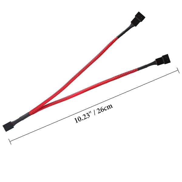 Onwon Onwon 2 Pack PWM Fan Splitter Cable 4 Pin Sleeved Braided Y Splitter for PC Fan Power 1 to 2 Converter Extension Cable Red - View 6 of 6
