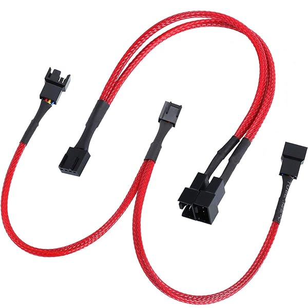 Onwon Onwon 2 Pack PWM Fan Splitter Cable 4 Pin Sleeved Braided Y Splitter for PC Fan Power 1 to 2 Converter Extension Cable Red - View 2 of 6