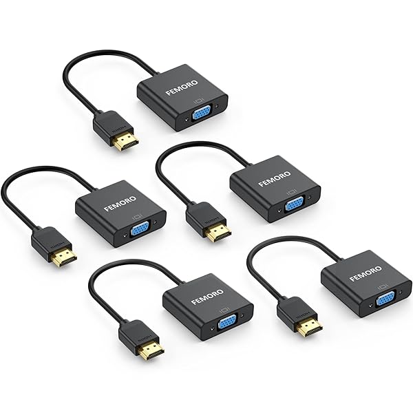 FEMORO FEMORO HDMI to VGA Adapter 5-Pack - Male to Female Converter for PC, Laptop, Projector & More
