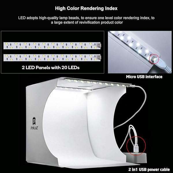 PULUZ Mini Photo Studio Light Box: Super Bright Portable Shooting Tent with 6 Backdrops & Carrying Bag (20cm) - View 4 of 10