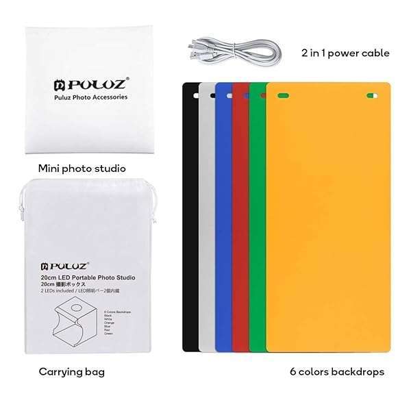 PULUZ Mini Photo Studio Light Box: Super Bright Portable Shooting Tent with 6 Backdrops & Carrying Bag (20cm) - View 10 of 10