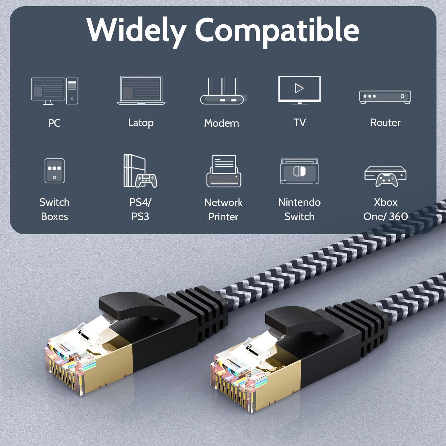 MORELECS MORELECS Cat 7 Ethernet Cable 20ft High Speed Nylon Braided Flat LAN Cable for Fast and Stable Internet at Home and Office - View 7 of 9