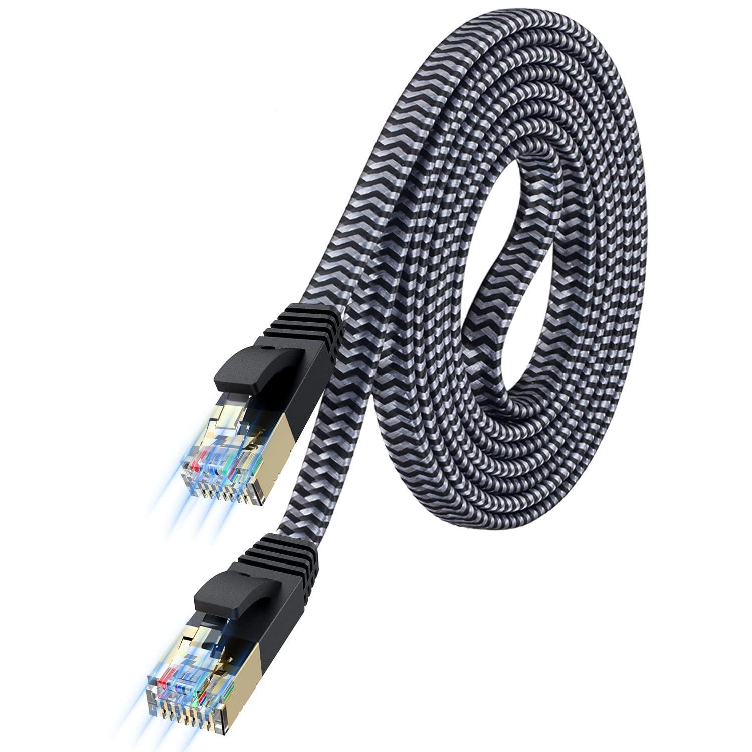 MORELECS MORELECS Cat 7 Ethernet Cable 20ft High Speed Nylon Braided Flat LAN Cable for Fast and Stable Internet at Home and Office