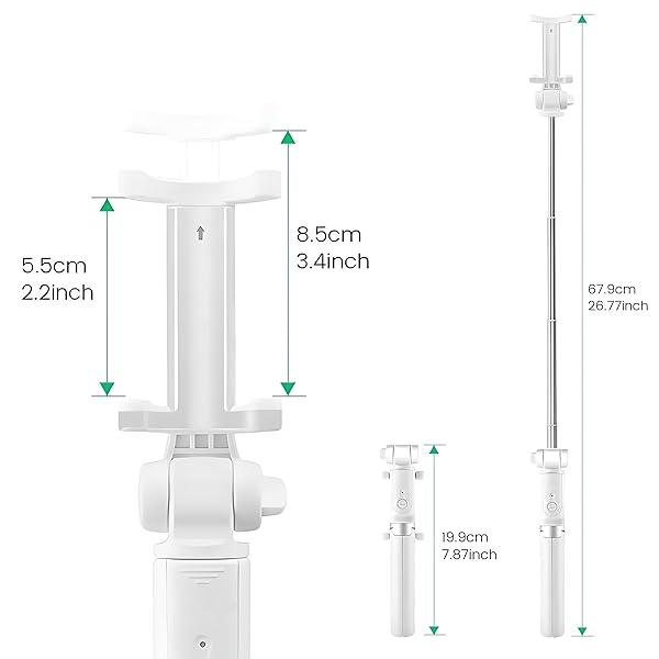 Pokanic Pokanic Selfie Stick Tripod with Remote - Lightweight, Adjustable, V-Log Compatible for iPhone & Samsung Galaxy (White) - View 6 of 8