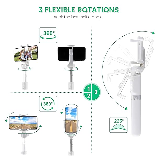 Pokanic Pokanic Selfie Stick Tripod with Remote - Lightweight, Adjustable, V-Log Compatible for iPhone & Samsung Galaxy (White) - View 7 of 8