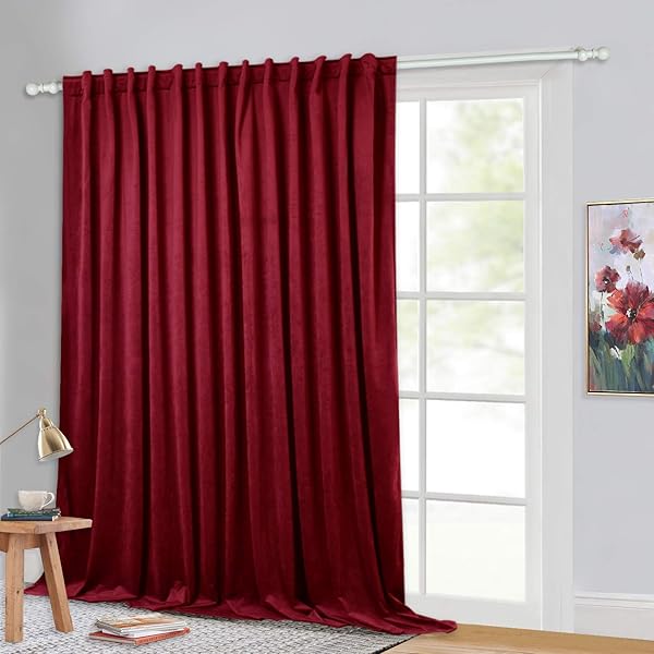 StangH StangH Extra Wide Red Room Darkening Curtains 120 Inches Long Velvet Drapes for Window Decor and Holiday Backdrop 100 x 120 Inch Panel