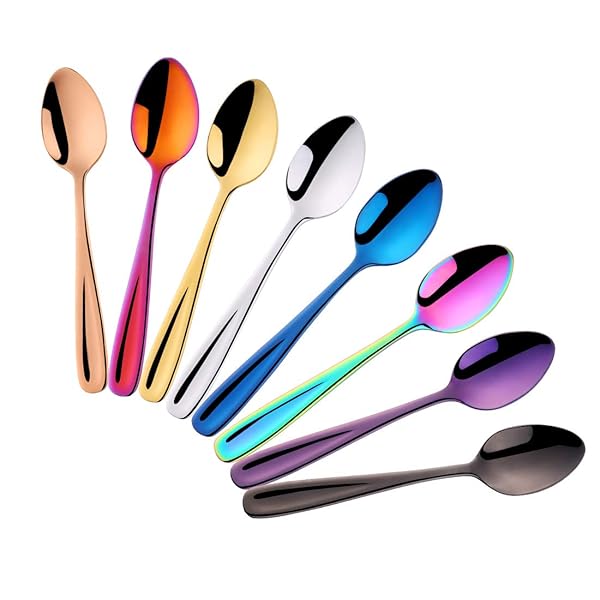 DOBUYOO DOBUYOO 8 Pieces 18/10 Multicolor Dessert Teaspoons Small Coffee Espresso Spoons 5.5 Inch