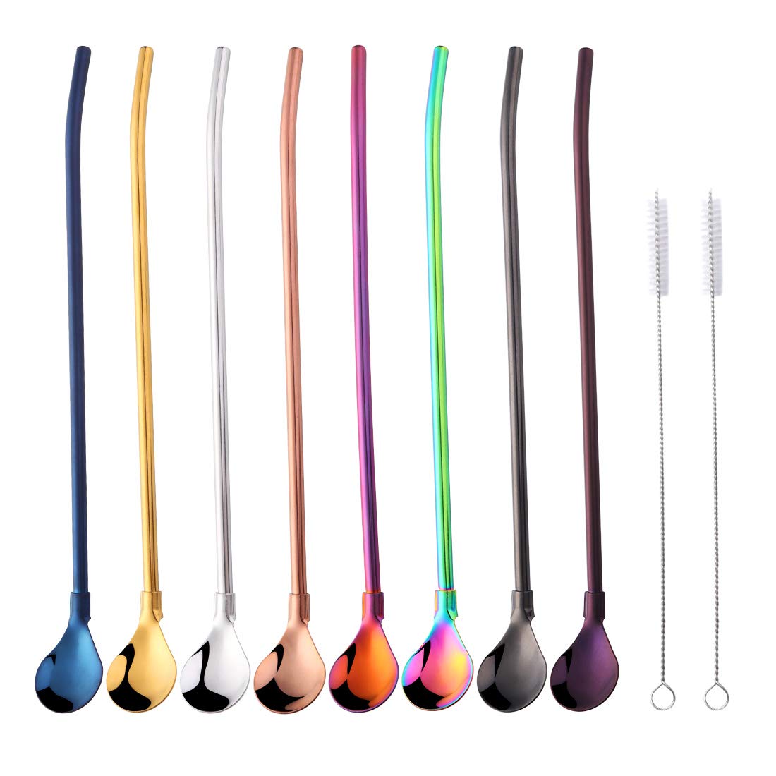 Popsunny 8 PCS Spoon Straws for Frozen Drinks Milkshakes Smoothies Ice Cream Sundaes with 2 Cleaners - View 2 of 7