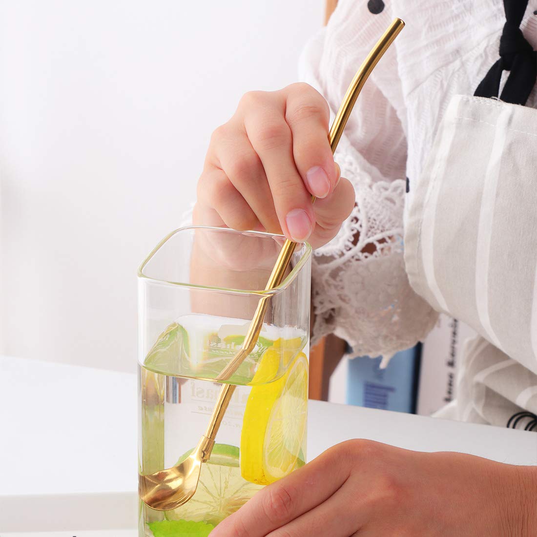 Popsunny 8 PCS Spoon Straws for Frozen Drinks Milkshakes Smoothies Ice Cream Sundaes with 2 Cleaners - View 4 of 7