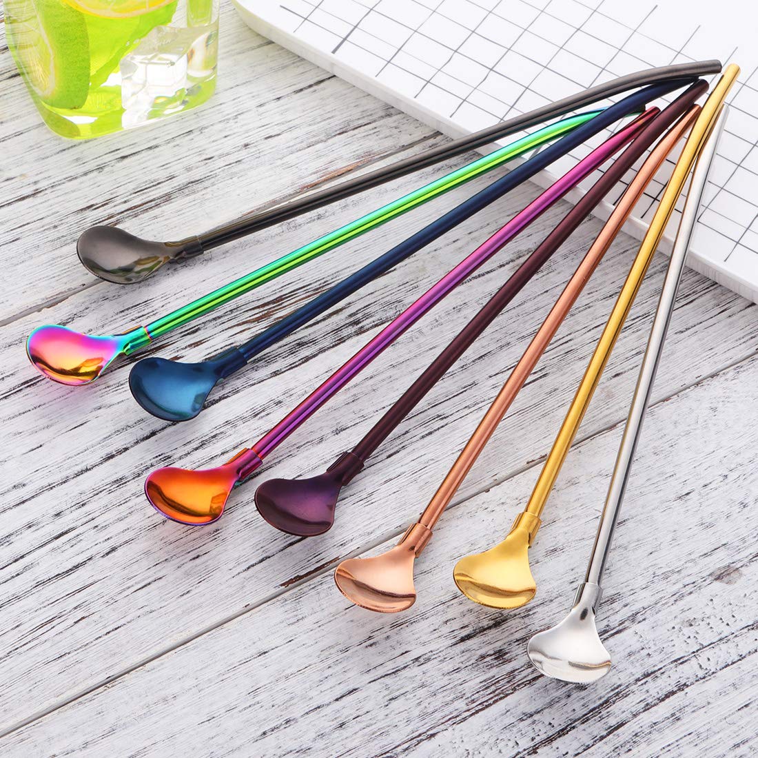 Popsunny 8 PCS Spoon Straws for Frozen Drinks Milkshakes Smoothies Ice Cream Sundaes with 2 Cleaners - View 6 of 7