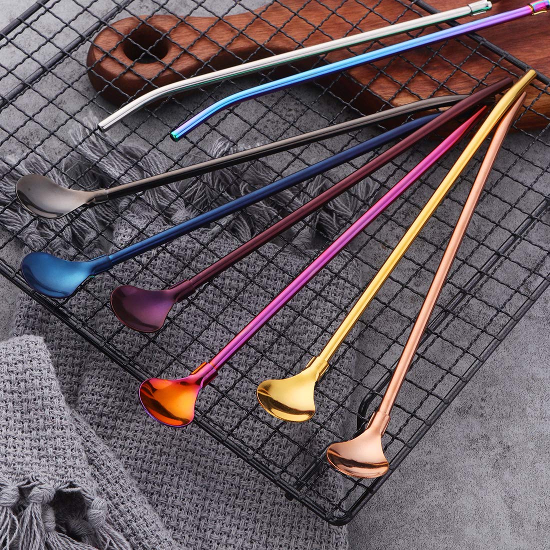 Popsunny 8 PCS Spoon Straws for Frozen Drinks Milkshakes Smoothies Ice Cream Sundaes with 2 Cleaners - View 7 of 7