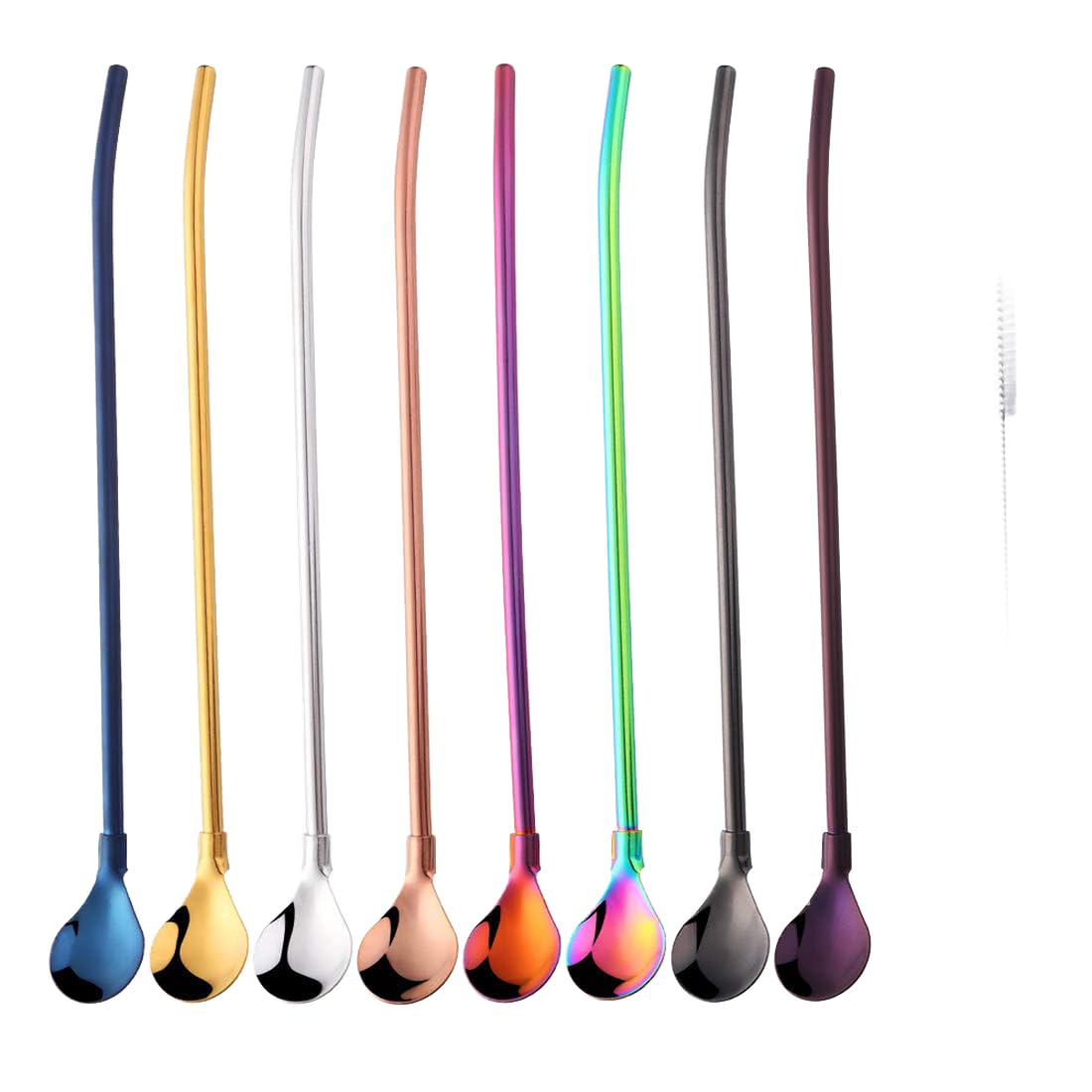 Popsunny 8 PCS Spoon Straws for Frozen Drinks Milkshakes Smoothies Ice Cream Sundaes with 2 Cleaners