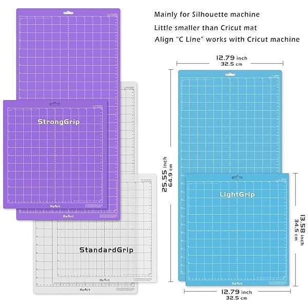 ReArt ReArt Cutting Mat Variety Pack for Silhouette Cameo 4/3/2/1 - Strong, Standard & Light Grip, 12x12 & 12x24 Sizes - View 3 of 7