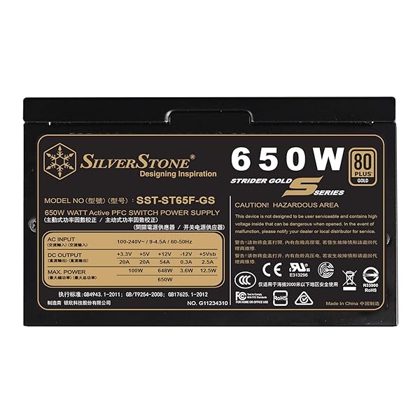 SilverStone 650W Fully Modular PSU - 80 Plus Gold, 140mm Design | SST-ST65F-GS Power Supply
