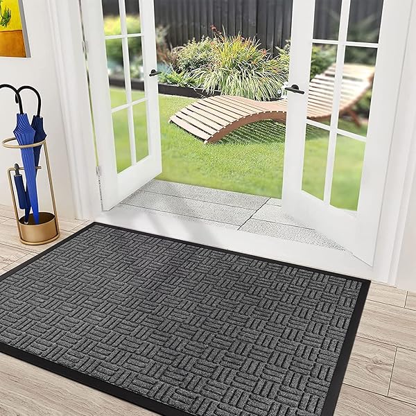 Mibao "Durable Mibao Front Door Mat - Heavy Duty Waterproof Welcome Mat for Indoor/Outdoor Entryway, 61.5" x 36", Gray"