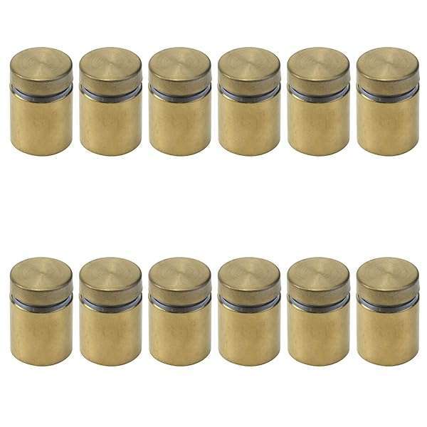"12-Pack Polished Gold Glass Standoff 3/4" x 1" - Stainless Steel Wall Mount Holder for Signs & Advertisements"