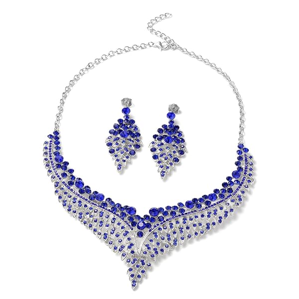 SHOP LC DELIVERING JOY Shop LC Bridal Jewelry Set: Blue Crystal Earrings & Bib Necklace for Women - Perfect Wedding & Christmas Gifts