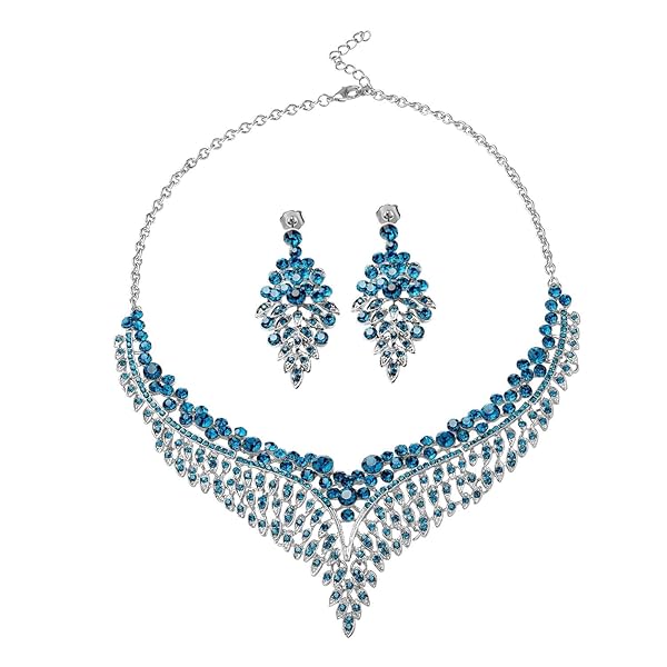SHOP LC DELIVERING JOY Shop LC Bridal Jewelry Set: Turquoise Crystal Earrings & Bib Necklace - Perfect Wedding & Christmas Gifts for Women