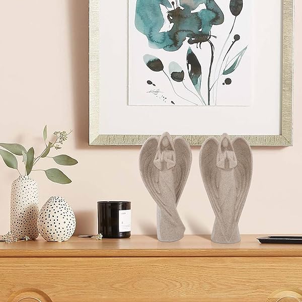 SIMON'S SHOP Simon's Shop 9 Inch Angel Statues Sandstone Sculptures for Shelf Table Mantel Decorations Prayer Figurines - View 6 of 6