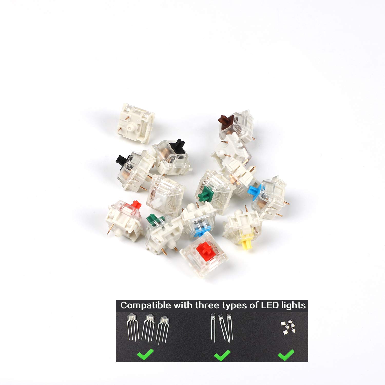 Gateron MX Keyboard Switches 3pin SMD LED Underglow Compatible for Mechanical Keyboards Transparent Cover White Base 104 PCS - View 2 of 4