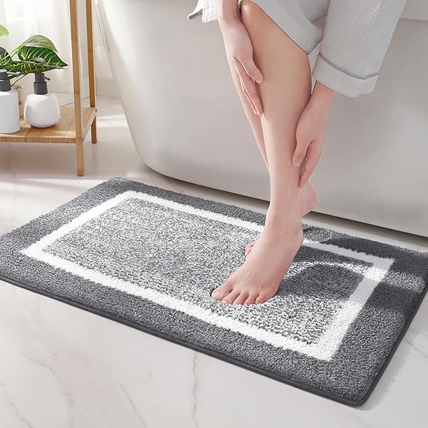 Color&Geometry "Non-Slip Gray Bath Mats 16"x24" - Soft, Absorbent Microfiber Rugs for Bathroom | Washable & Stylish"