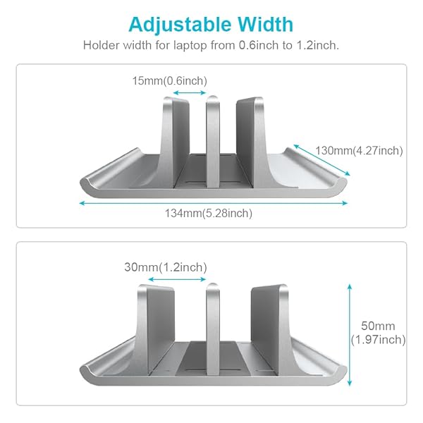 Vaydeer Vaydeer Adjustable Aluminum Laptop Stand Double-Slot Vertical Holder for MacBook Chromebook Surface Dell iPad Up to 17.3 Inches Silver - View 5 of 9