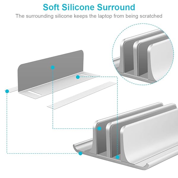 Vaydeer Vaydeer Adjustable Aluminum Laptop Stand Double-Slot Vertical Holder for MacBook Chromebook Surface Dell iPad Up to 17.3 Inches Silver - View 6 of 9