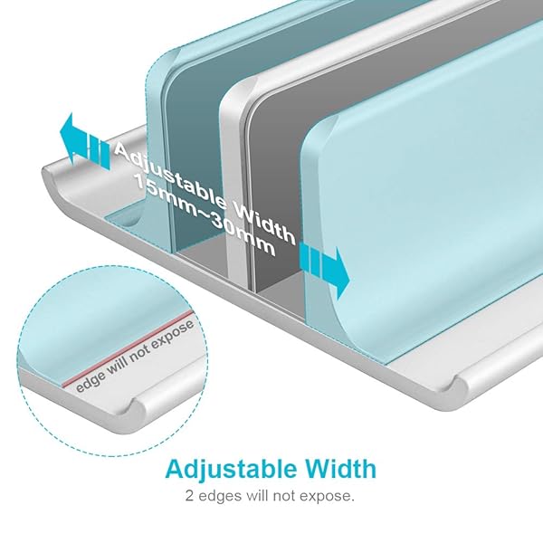 Vaydeer Vaydeer Adjustable Aluminum Laptop Stand Double-Slot Vertical Holder for MacBook Chromebook Surface Dell iPad Up to 17.3 Inches Silver - View 7 of 9