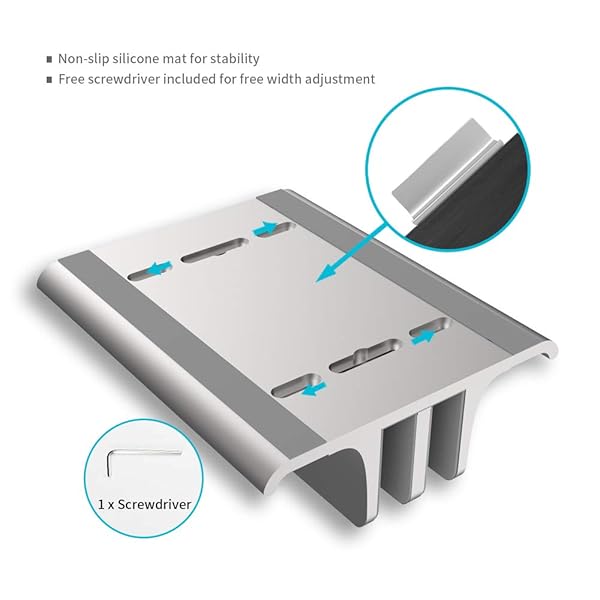 Vaydeer Vaydeer Adjustable Aluminum Laptop Stand Double-Slot Vertical Holder for MacBook Chromebook Surface Dell iPad Up to 17.3 Inches Silver - View 8 of 9