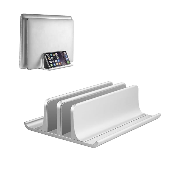 Vaydeer Adjustable Aluminum Laptop Stand Double-Slot Vertical Holder for MacBook Chromebook Surface Dell iPad Up to 17.3 Inches Silver