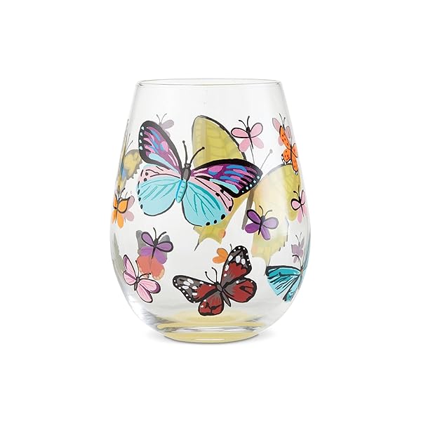 Enesco Enesco Lolita Butterfly Hand-Painted Stemless Wine Glass - Artisan Multicolor Design