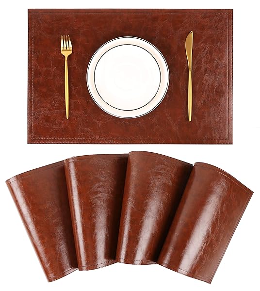 Jovono Waterproof PU Placemats Set of 4 Faux Leather Easy to Clean Heat and Stain Resistant Dining Table Mats for Home and Office Decor