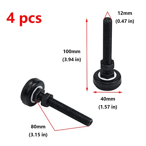 Antrader Antrader M12x80mm Adjustable Threaded Pole Leveling Foot Carbon Steel Shockproof Glide 600 LB Capacity for Workbench and Heavy Duty Use 4Pcs - View 2 of 6
