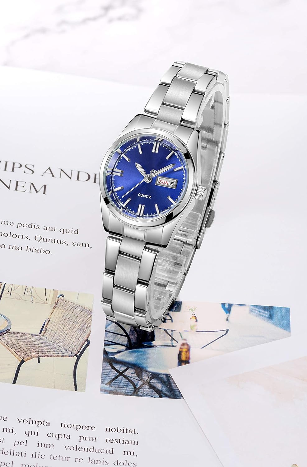 CARLIEN Carlien Women's Luxury Luminous Waterproof Calendar Stainless Steel Dress Quartz Watch Blue - View 3 of 9