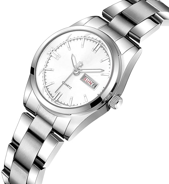 CARLIEN Women's Luminous Waterproof Calendar Stainless Steel Dress Quartz Wrist Watch White - View 3 of 8