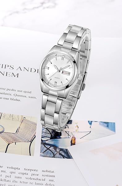 CARLIEN Women's Luminous Waterproof Calendar Stainless Steel Dress Quartz Wrist Watch White - View 4 of 8