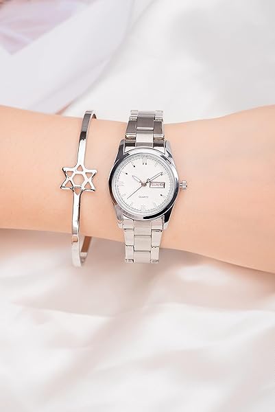 CARLIEN Women's Luminous Waterproof Calendar Stainless Steel Dress Quartz Wrist Watch White - View 6 of 8