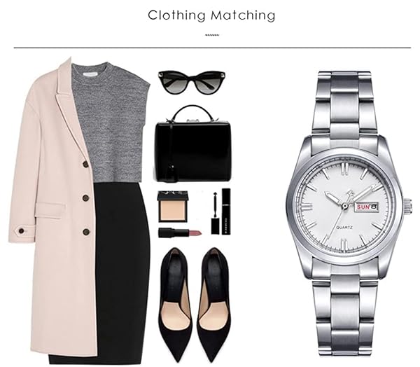 CARLIEN Women's Luminous Waterproof Calendar Stainless Steel Dress Quartz Wrist Watch White - View 8 of 8